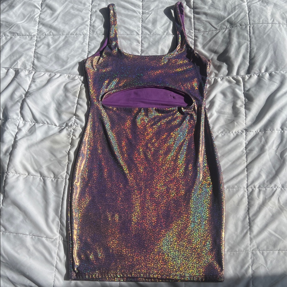 MEEK PURPLE GLITTER CUTOUT DRESS
